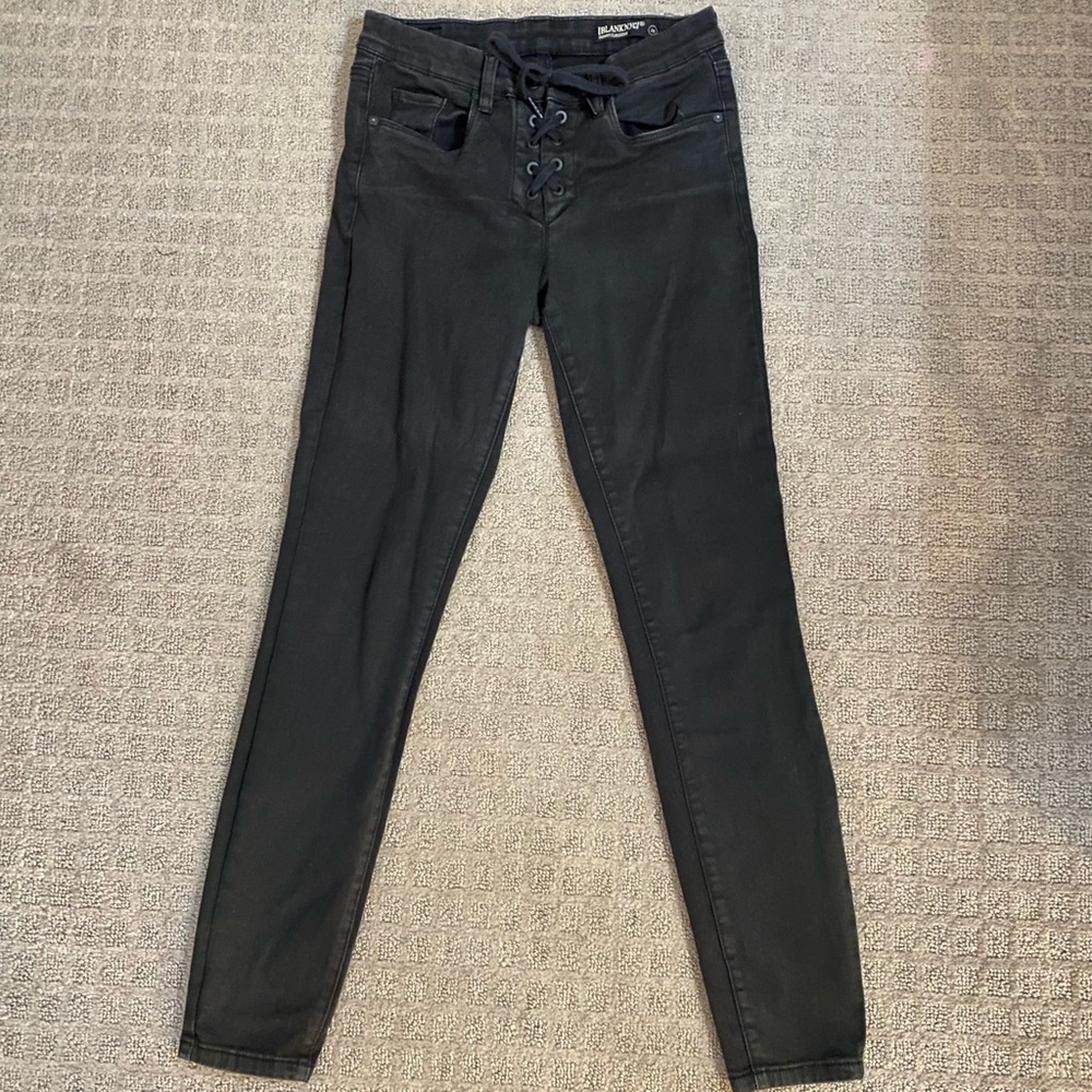Black lace up skinny jeans